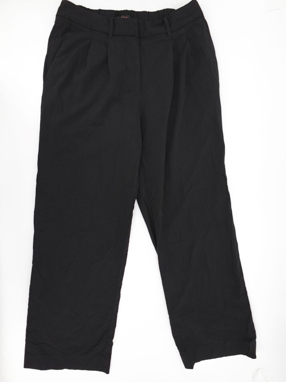 Quince Pants Womens 12 Black Pleated Italian Wool Trouser Elastic Waist Lined